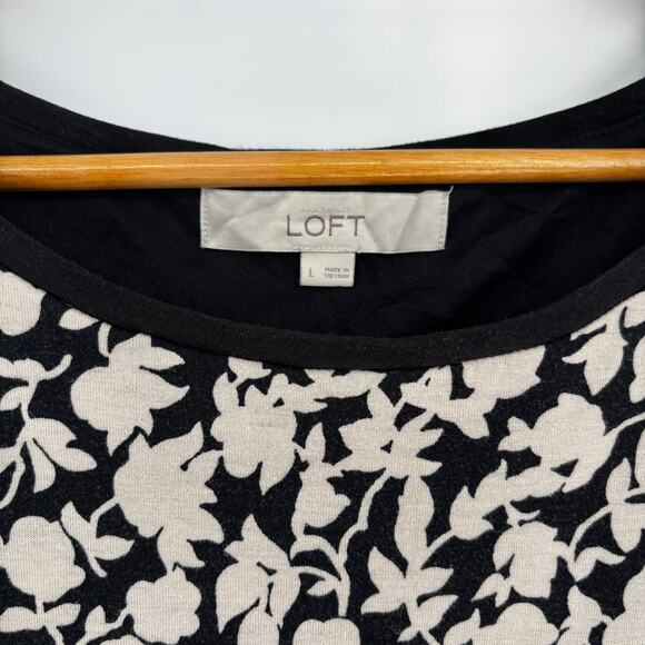 Loft Black and Cream Floral Sleeveless Sheath Dress Size L - Picture 6 of 6